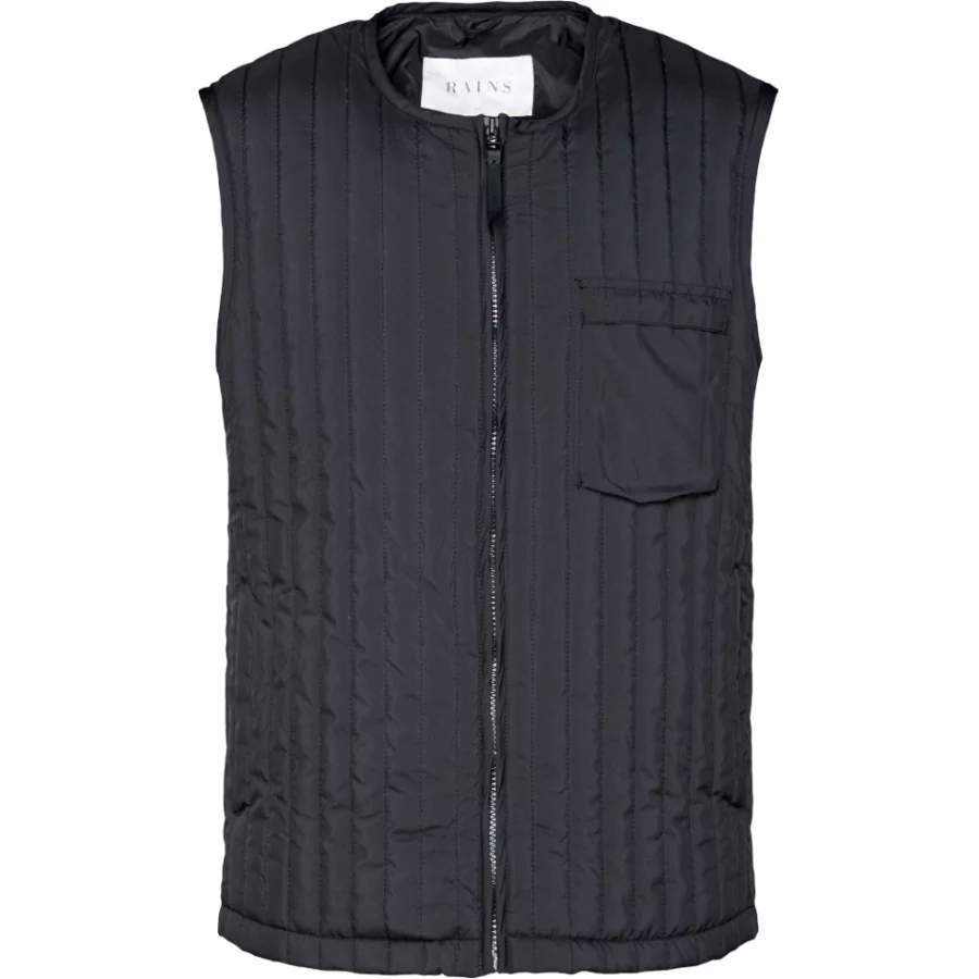RAINS ”Liner Vest” SORT, termo m/ lynlås og lommer