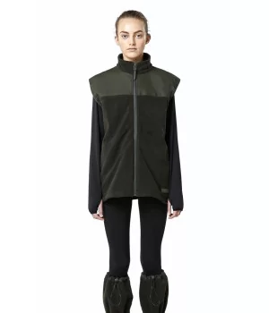 RAINS Fleece Vest GRØN, 2-lags fleece m/ PU-skuldre, UNISEX