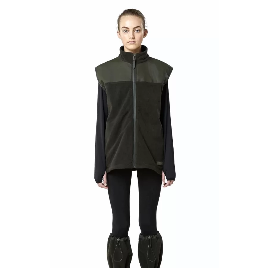 RAINS Fleece Vest GRØN, 2-lags fleece m/ PU-skuldre, UNISEX