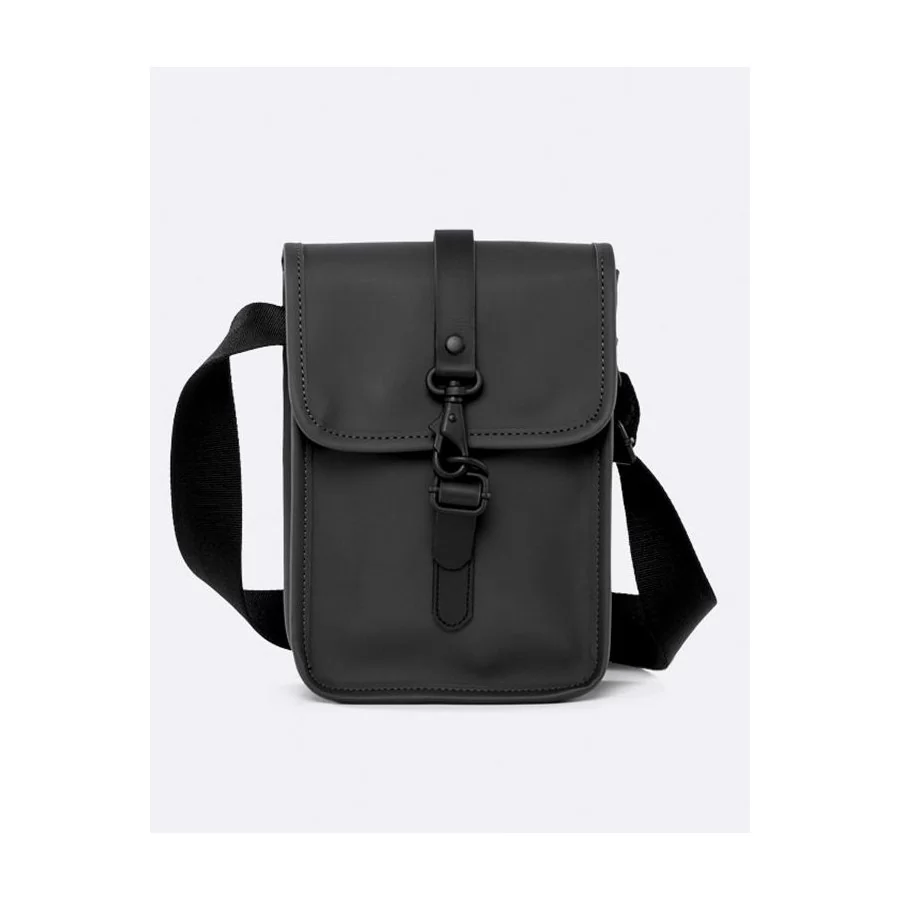 RAINS ”Flight Bag” BLACK + GREEN shoulder bag / cross-body bag w / strap (2 liters)