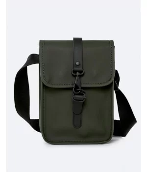 RAINS ”Flight Bag” BLACK + GREEN shoulder bag / cross-body bag w / strap (2 liters)