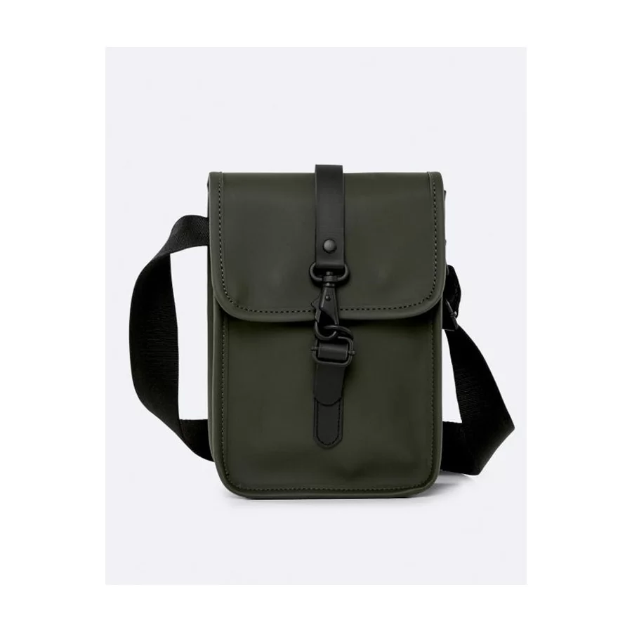RAINS ”Flight Bag” BLACK + GREEN shoulder bag / cross-body bag w / strap (2 liters)