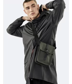 RAINS ”Flight Bag” BLACK + GREEN shoulder bag / cross-body bag w / strap (2 liters)