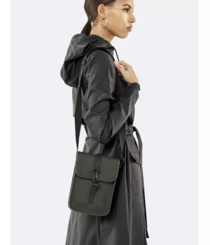 RAINS ”Flight Bag” BLACK + GREEN shoulder bag / cross-body bag w / strap (2 liters)