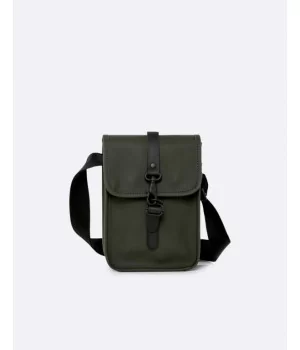 RAINS ”Flight Bag” BLACK + GREEN shoulder bag / cross-body bag w / strap (2 liters)
