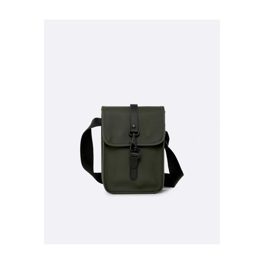 RAINS ”Flight Bag” BLACK + GREEN shoulder bag / cross-body bag w / strap (2 liters)
