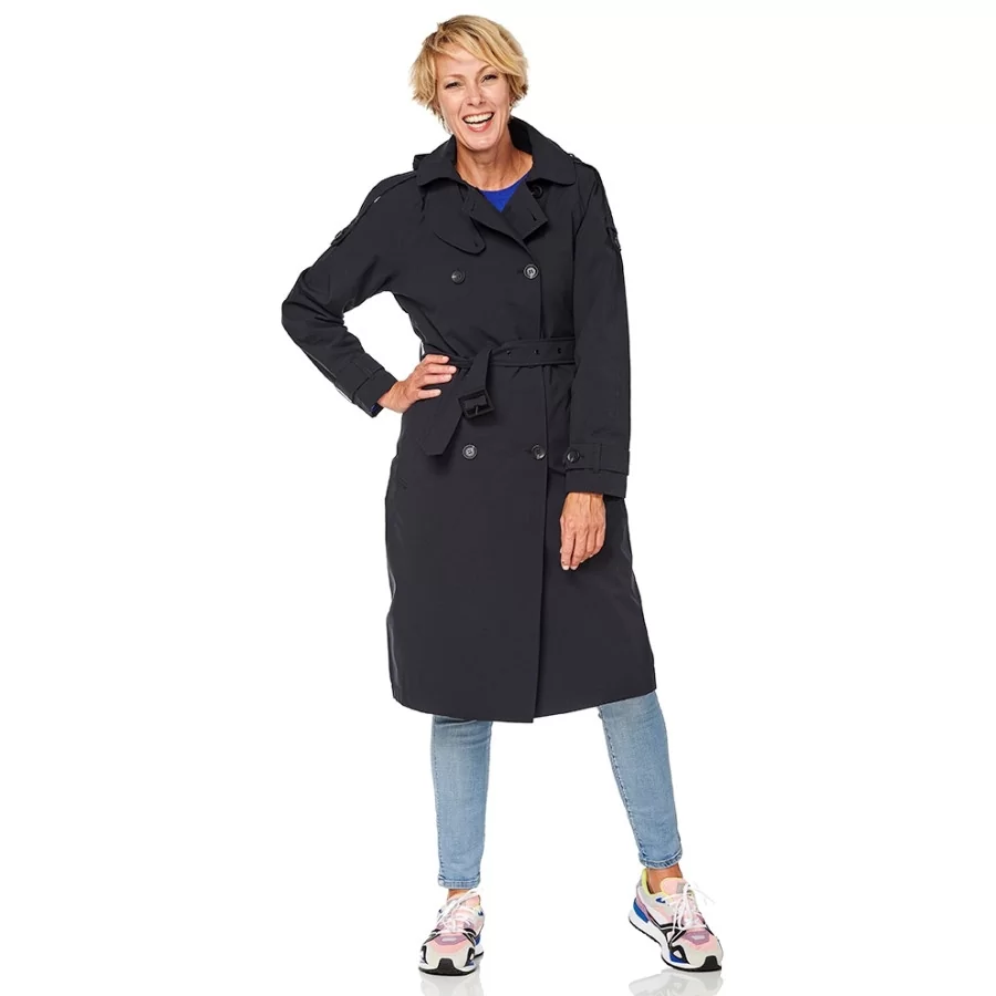 HRD "Brooklyn" Trench Coat WOMEN dark blue w/ zipper & lining. Breathable, 10,000/10,000 mm
