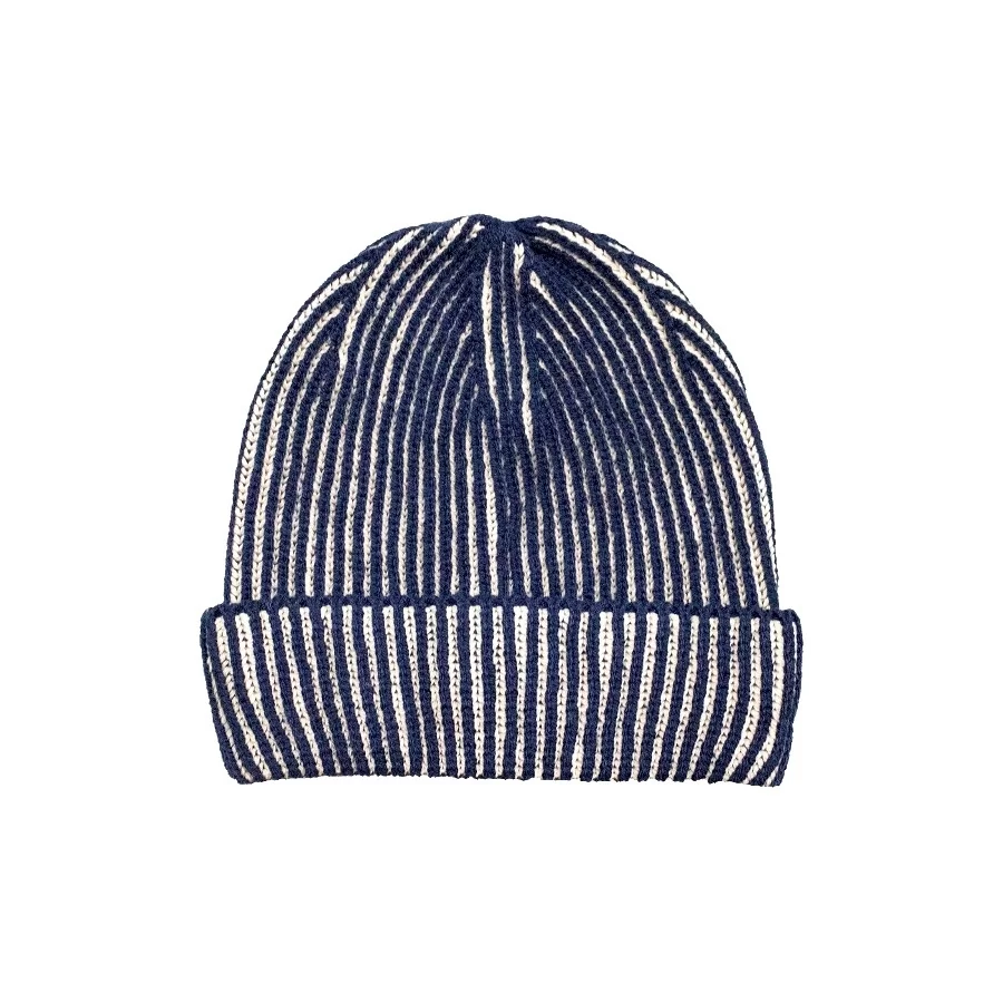 OCEAN-ABEKO beanie hue i genanvendt polyester, NAVY-HVID
