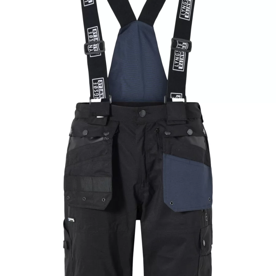 LYNGSØE "FOX 4WS-4083" regnbukser / arbejdsbukser i strækbar Polyester SORT-NAVY BLÅ. Åndbare regnbukser HERRE