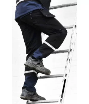 LYNGSØE "FOX 4WS-4083" rain pants / work pants in stretchable Polyester BLACK-NAVY BLUE. Breathable MEN's rain trousers