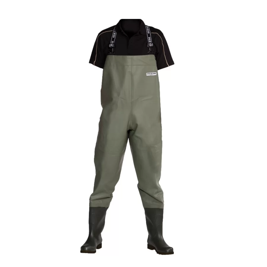 OCEAN Waders "Classic" m/ sikkerhedsstøvle OCEAN "Safety S5" OLIVE GRØN