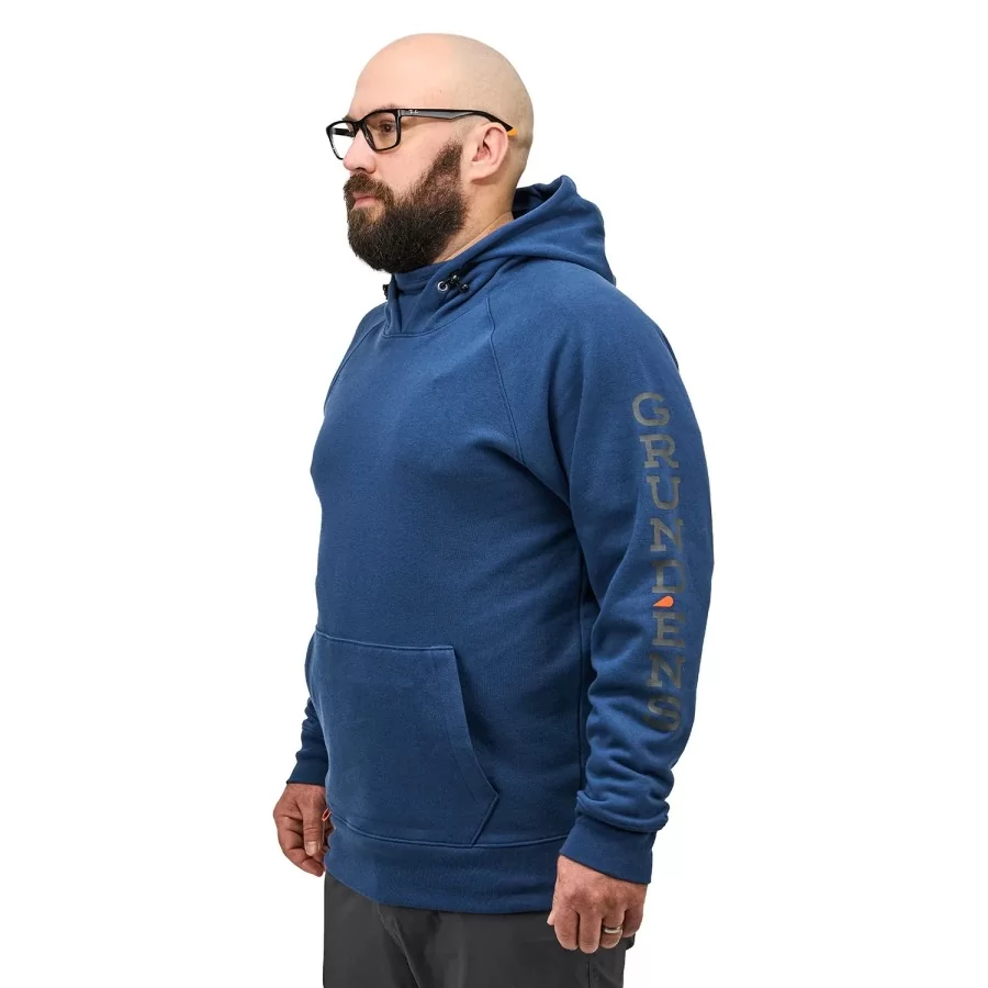 BLÅ hættetrøje BESTSELLER | GRUNDÉNS ”Dillingham Tech Hoodie” blå hættetrøje m/ børstet fleece inderside og mobil lomme