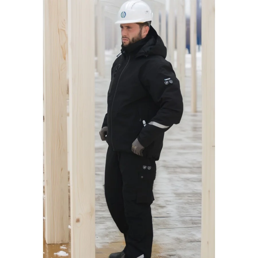Rain suit with thermal insulation BLACK. Breathable 8,000. Windproof. Waterproof 15,000-20,000