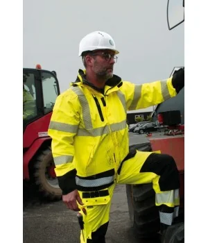 LYNGSØE "4WS-5057" regnjakke 20.000 mm High Vis GUL, EN ISO 20471-3 godkendt, åndbar & strækbar
