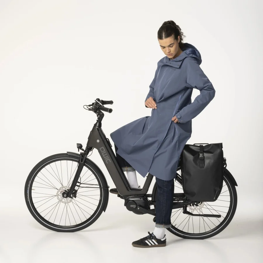 Lang varm regnfrakke / cykel regnfrakke BLÅ vandtæt og åndbar 10.000/10.000 UNISEX-design