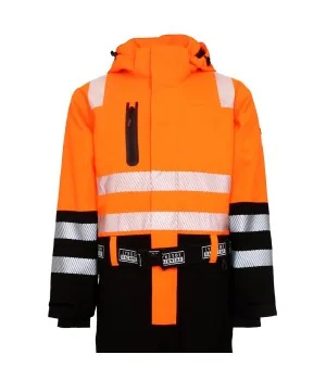 LYNGSØE winter boiler suit "4WS-5033" stretchable EN ISO 20471-3 BLACK / High Vis ORANGE | WINTER jumpsuit with belt