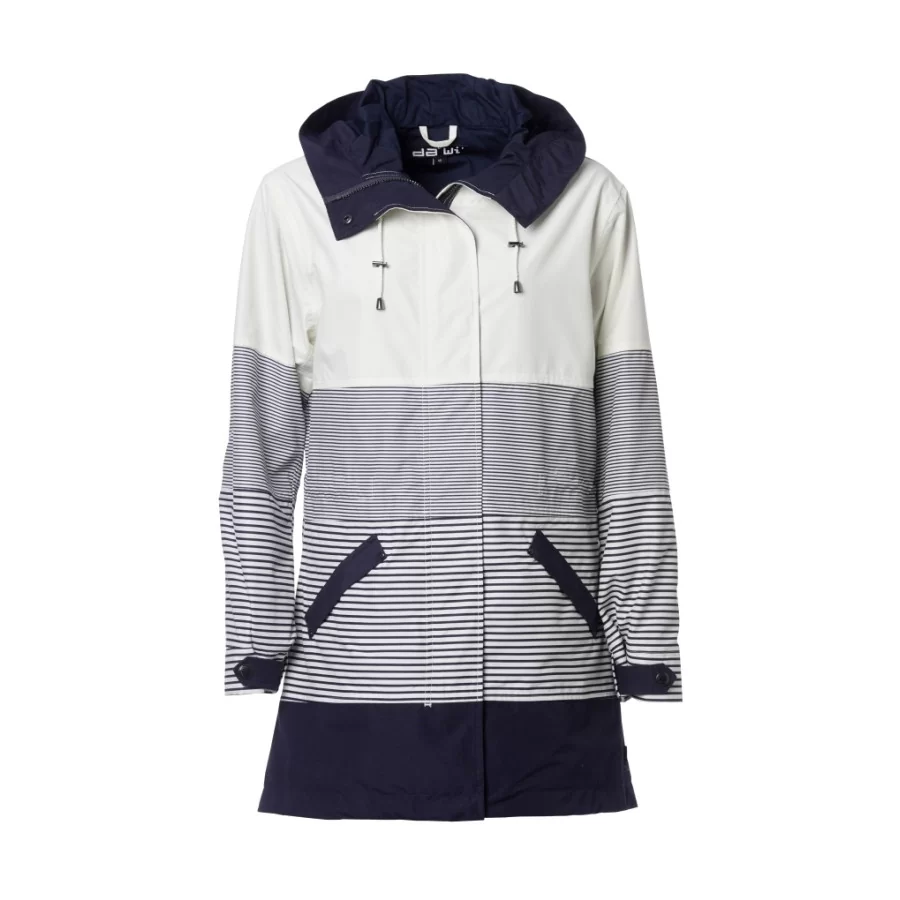 DANWEAR "DaWi 1054” sporty WOMEN's Rain Jacket, stribed NAVY BLUE and WHITE