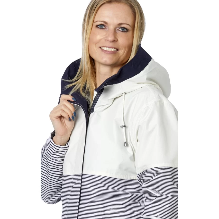 DANWEAR "DaWi 1054” sporty WOMEN's Rain Jacket, stribed NAVY BLUE and WHITE