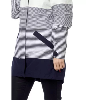 DANWEAR "DaWi 1054” sporty WOMEN's Rain Jacket, stribed NAVY BLUE and WHITE