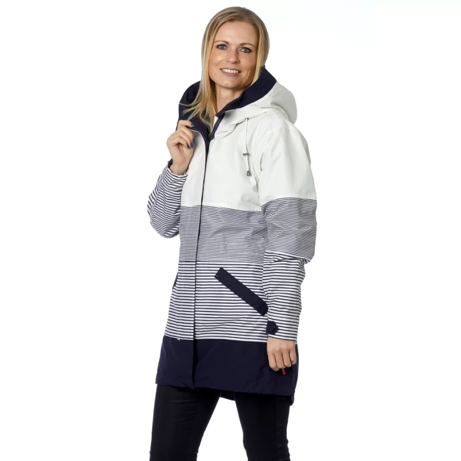 DANWEAR "DaWi 1054” sporty WOMEN's Rain Jacket, stribed NAVY BLUE and WHITE