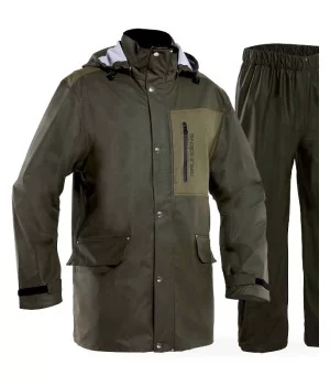 GRUNDENS "Sunnan GREEN" rain set with 2-way zipper and X-long jacket