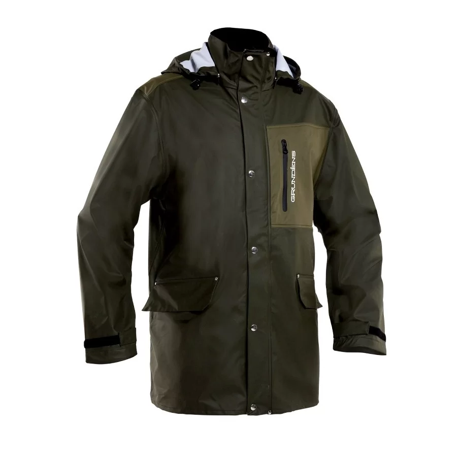GRUNDENS "Sunnan GREEN" rain set with 2-way zipper and X-long jacket