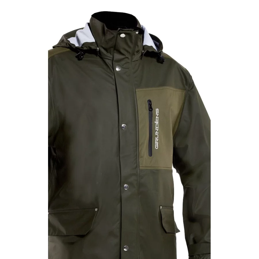 GRUNDENS "Sunnan GREEN" rain set with 2-way zipper and X-long jacket