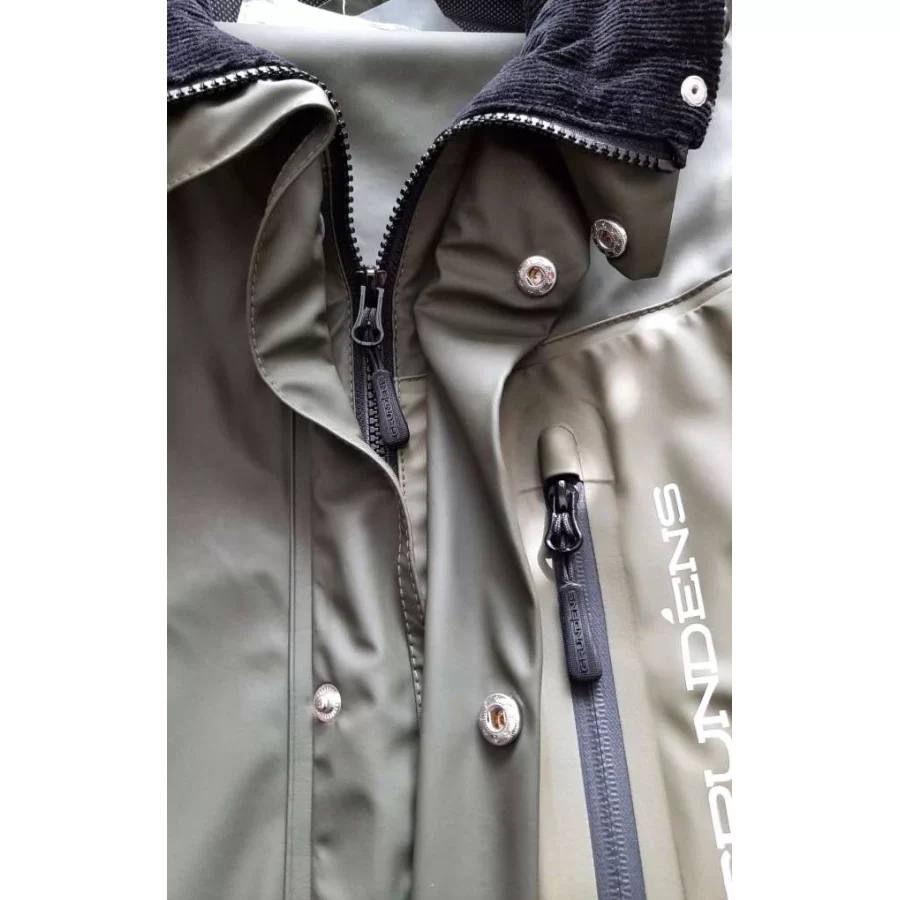 GRUNDENS "Sunnan GREEN" rain set with 2-way zipper and X-long jacket