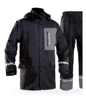 GRUNDENS "Sunnan BLACK" luxury rain set in PU Stretch